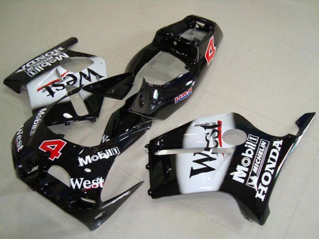 1988-1989 Honda CBR250RR MC19 Motorcycle Fairings - Glossy Black White West Mobil HRC 4 UK