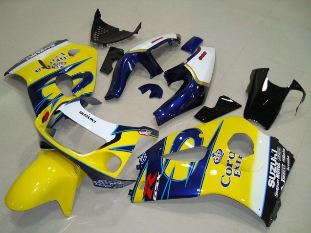 1996-2000 Suzuki GSXR 600 Motorcycle Fairings - White Yellow Blue Corona UK