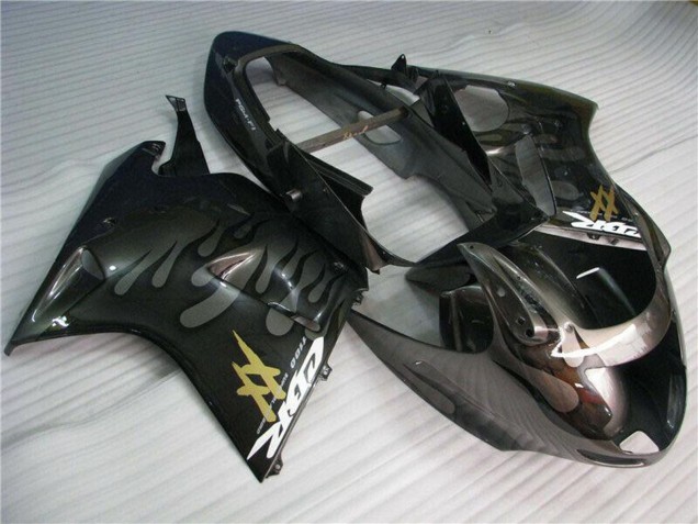 1996-2007 Honda CBR1100XX Blackbird Motorcycle Fairings - Glossy Black Silver Flame UK