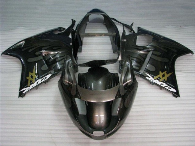1996-2007 Honda CBR1100XX Blackbird Motorcycle Fairings - Glossy Black Silver Flame UK