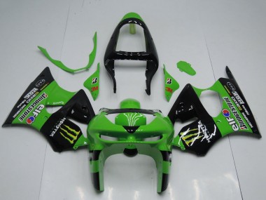 1998-1999 Kawasaki ZX6R Motorcycle Fairings - Green Glossy Black Yellow Elf Bridgestone Monster UK
