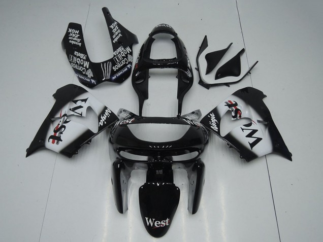 1998-1999 Kawasaki ZX9R Motorcycle Fairings - Glossy Black White West UK