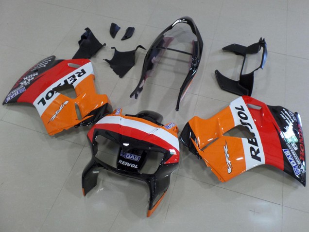 1998-2001 Honda VFR 800 Motorcycle Fairings - Orange White Red Glossy Black Repsol UK