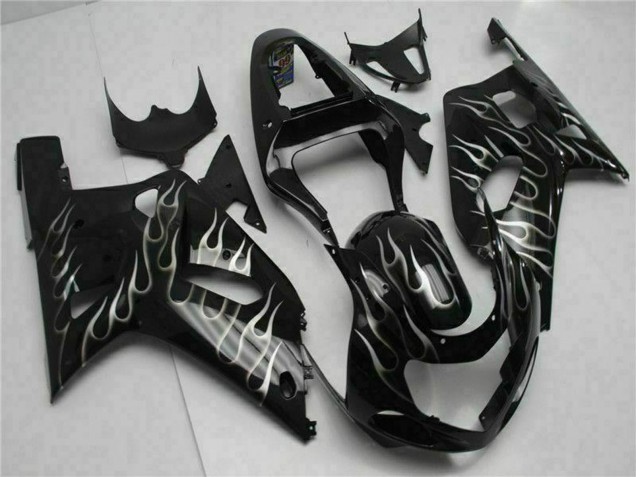 2001-2003 Suzuki GSXR 600/750 Motorcycle Fairings - Glossy Black Silver Flame UK