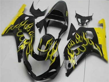 2001-2003 Suzuki GSXR 600/750 Motorcycle Fairings - Glossy Black Yellow Flame UK