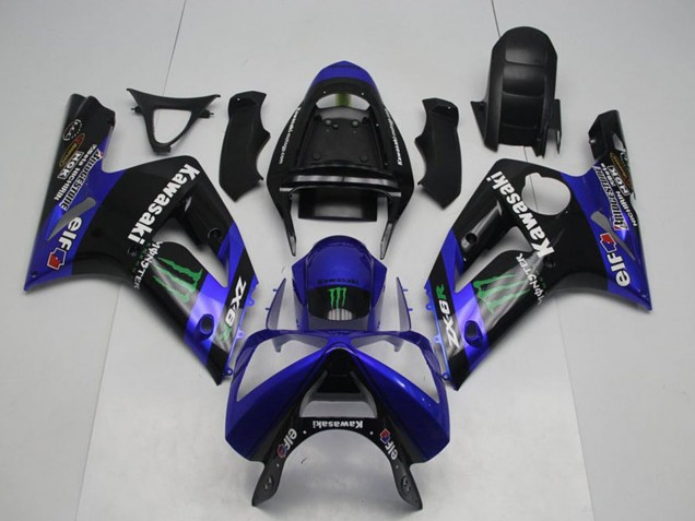 2003-2004 Kawasaki ZX6R Motorcycle Fairings - Glossy Black Blue Green Monster UK