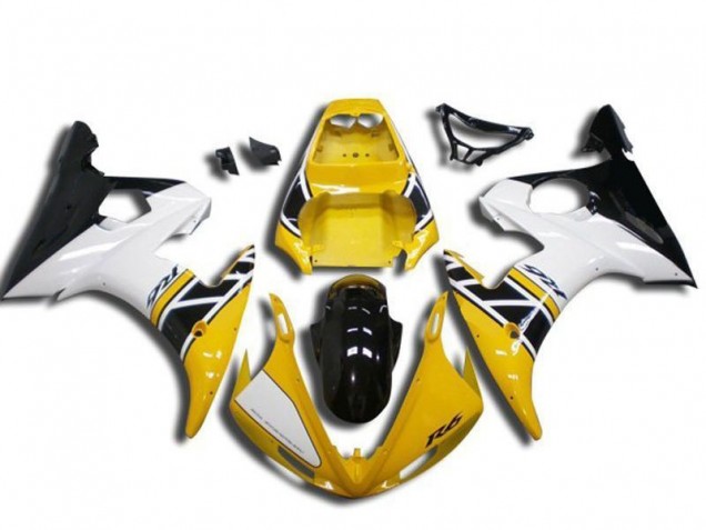 2003-2004 Yamaha YZF R6 Motorcycle Fairing - Yellow White Glossy Black UK