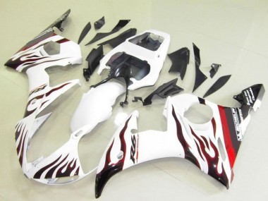 2003-2004 Yamaha YZF R6 Motorcycle Fairings - White Red Black Flame Michelin UK