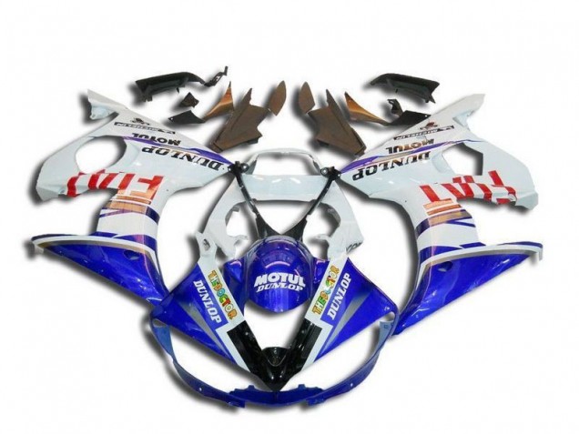 2003-2004 Yamaha YZF R6 Motorcycle Fairings - White Blue Red Fiat Motul Dunlop Michelin UK
