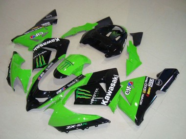 2004-2005 Kawasaki ZX10R Motorcycle Fairings - Green Black Monster Elf UK