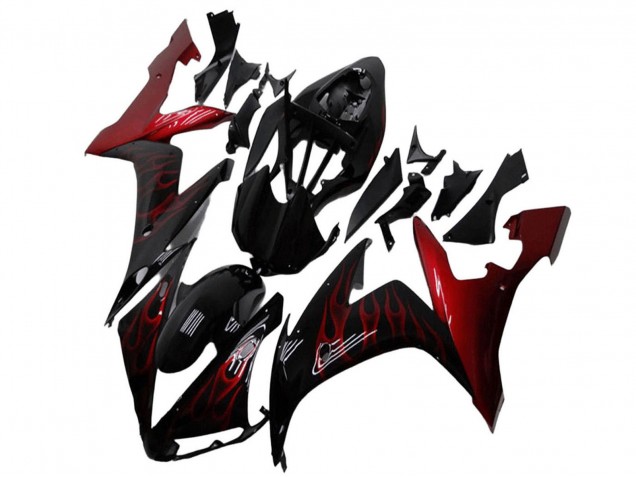 2004-2006 Yamaha YZF R1 Motorcycle Fairings - Glossy Black Red Flame UK