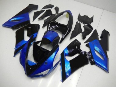 2005-2006 Kawasaki ZX6R Motorcycle Fairing Kits - Blue Glossy Black UK