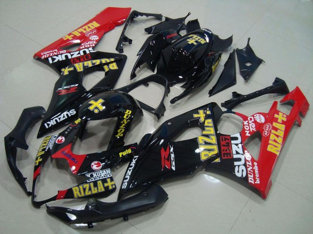 2005-2006 Suzuki GSXR 1000 Motorcycle Fairings - Glossy Black Red Gold Rizla UK