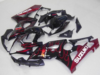 2005-2006 Suzuki GSXR 1000 Motorcycle Fairings - Glossy Black Red Flame UK