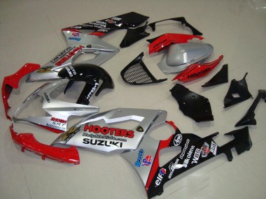 2005-2006 Suzuki GSXR 1000 Motorcycle Fairings - Silver Red Black Hooters UK