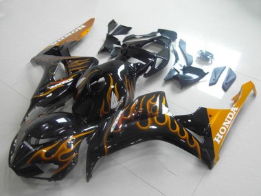 2006-2007 Honda CBR1000RR Motorcycle Fairings - Glossy Black Gold Flame UK