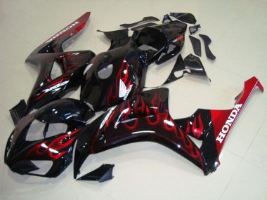 2006-2007 Honda CBR1000RR Motorcycle Fairing Kits - Glossy Black Red Flame UK