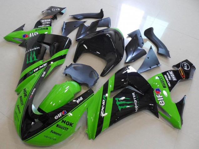 2006-2007 Kawasaki ZX10R Motorcycle Fairings - Green Glossy Black Monster Racing UK