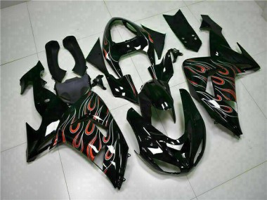 2006-2007 Kawasaki ZX10R Motorcycle Fairing Kits - Glossy Black Red Flame UK