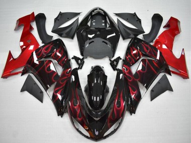 2006-2007 Kawasaki ZX10R Motorcycle Fairing - Glossy Black Red Flame UK