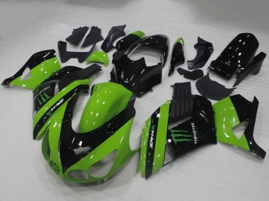2006-2011 Kawasaki ZX14R ZZR1400 Motorcycle Fairings - Green Glossy Black Monster UK