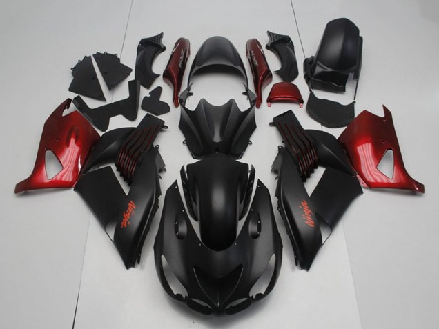 2006-2011 Kawasaki ZX14R ZZR1400 Motorcycle Fairings - Matte Black Red Ninja UK