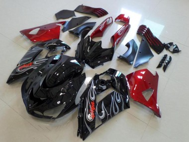 2006-2011 Kawasaki ZX14R ZZR1400 Motorcycle Fairings - Red Glossy Black Silver Flame UK