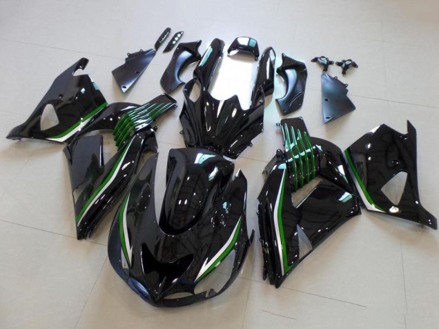 2006-2011 Kawasaki ZX14R ZZR1400 Motorcycle Fairings - Glossy Black Green Line UK