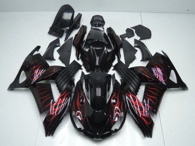 2006-2011 Kawasaki ZX14R ZZR1400 Motorcycle Fairings - Glossy Black Red Flame UK