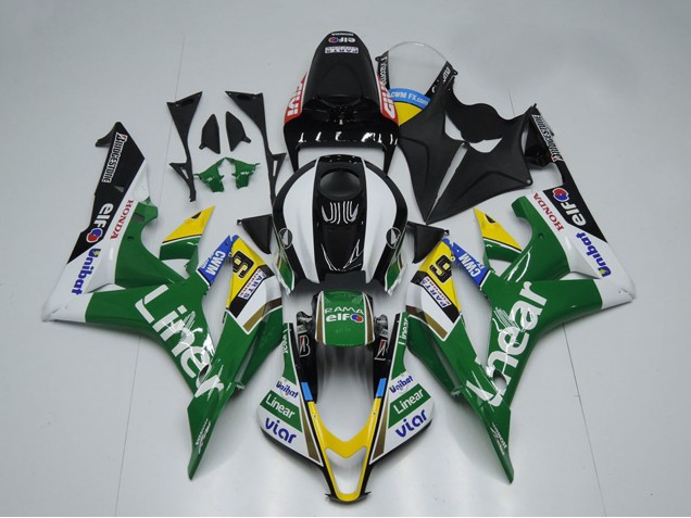 2007-2008 Honda CBR600RR Motorcycle Fairings - Green White Glossy Black Liner UK
