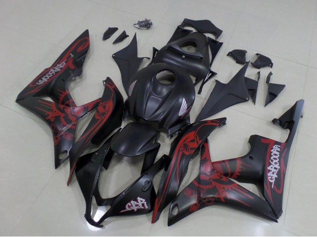 2007-2008 Honda CBR600RR Motorcycle Fairings - Matte Black Red Skull UK