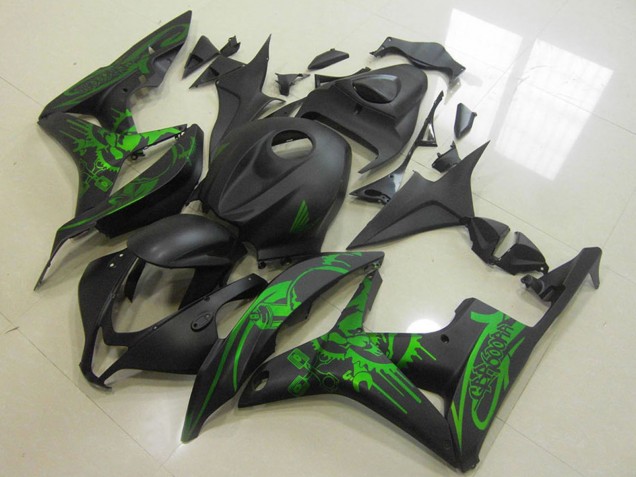 2007-2008 Honda CBR600RR Motorcycle Fairings - Green Matte Black Skull UK