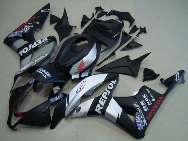 2007-2008 Honda CBR600RR Motorcycle Fairings - Matte Black Silver Repsol UK