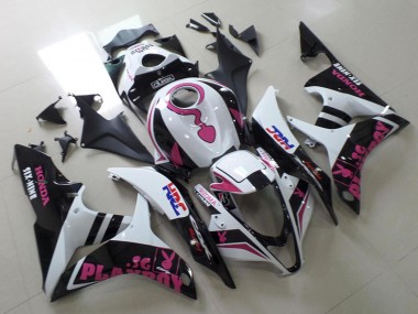 2007-2008 Honda CBR600RR Motorcycle Fairings - White Pink Matte Black HRC Playboy with Durex UK