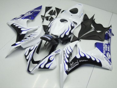2007-2008 Honda CBR600RR Motorcycle Fairings - White Blue Glossy Black Flame UK