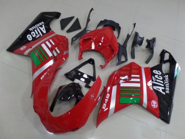 2007-2014 Ducati 848 Motorcycle Fairings - Red Silver Green Glossy Black Alice Sandisk UK