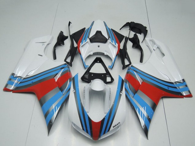 2007-2014 Ducati 848 1098 1198 Motorcycle Fairings - White Blue Red UK