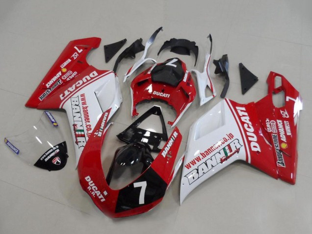 2007-2014 Ducati 848 1098 1198 Motorcycle Fairings - White Red Glossy Black Banner 7 UK