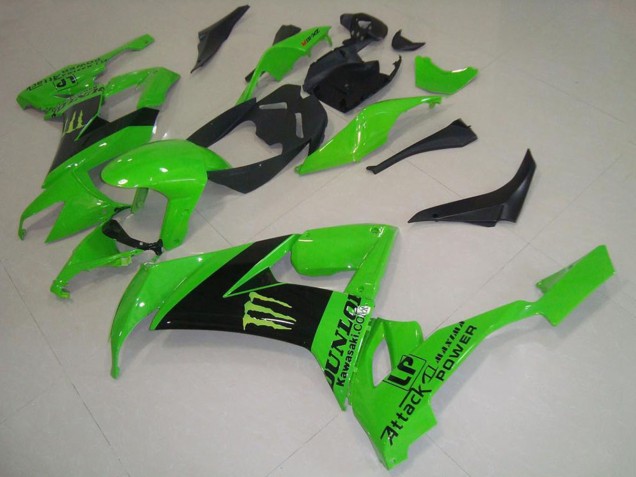 2008-2010 Kawasaki ZX10R Motorcycle Fairings - Green Black Monster Dunlop UK