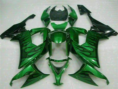 2008-2010 Kawasaki ZX10R Motorcycle Fairings - Glossy Black Green Flame UK