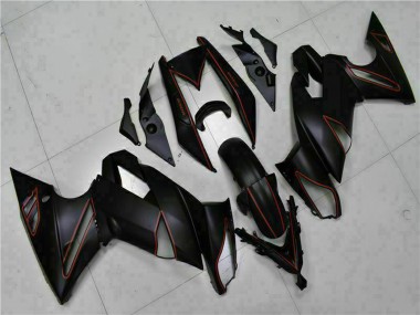 2009-2011 Kawasaki EX650 Motorcycle Fairings - Matte Black Red Stripe UK