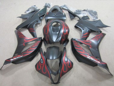 2007-2008 Honda CBR600RR Motorcycle Fairings - Matte Black Red Flame UK
