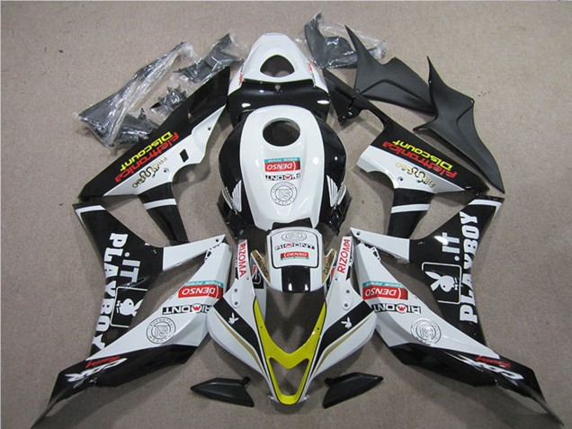 2007-2008 Honda CBR600RR Motorcycle Fairings - White Gold Glossy Black PlayBoy HRC UK
