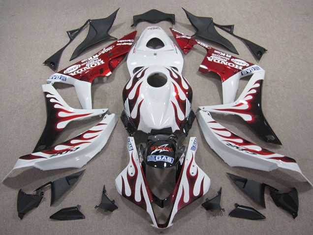 2007-2008 Honda CBR600RR Motorcycle Fairings - White Red Glossy Black Flame UK