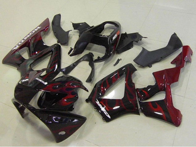 2000-2001 Honda CBR900RR 929 Motorcycle Fairings - Glossy Black Red Flame UK