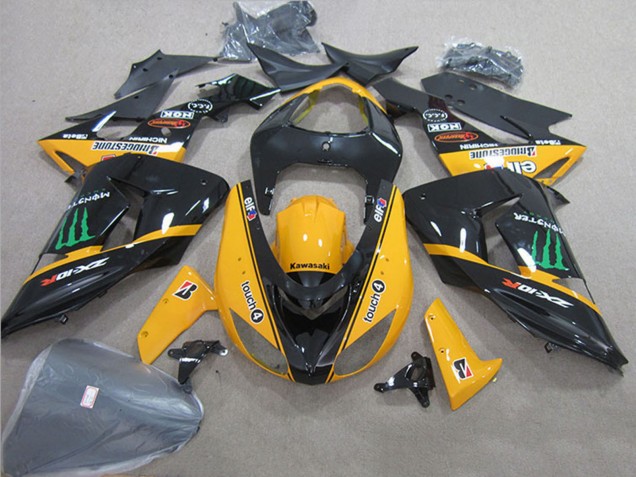 2006-2007 Kawasaki ZX10R Motorcycle Fairings - Glossy Black Yellow Green Touch4 Monster UK