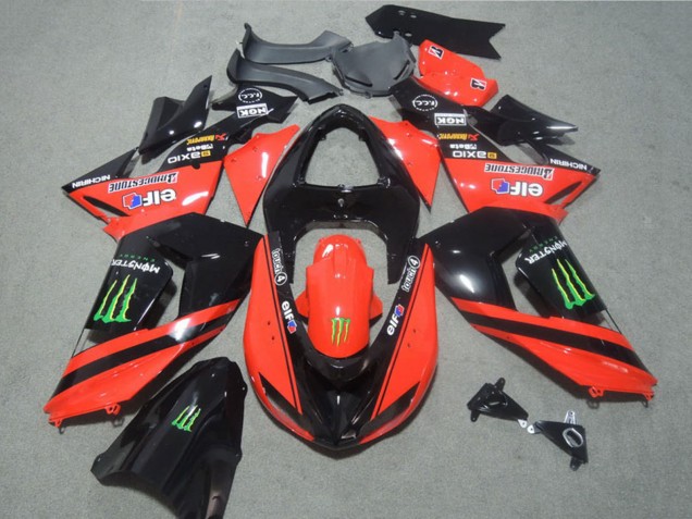 2006-2007 Kawasaki ZX10R Motorcycle Fairings - Red Glossy Black Green Elf Touch4 Monster UK