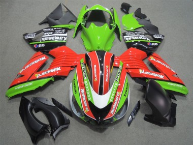 2006-2011 Kawasaki ZX14R ZZR1400 Motorcycle Fairings - Green Red White Black Elf Motocard UK