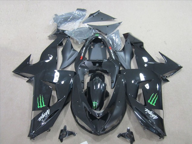 2007-2008 Kawasaki ZX6R Motorcycle Fairings - Black Ninja Green Monster UK