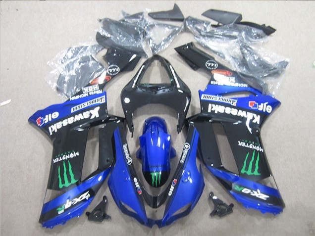 2007-2008 Kawasaki ZX6R Motorcycle Fairings - Black Blue Green Monster UK